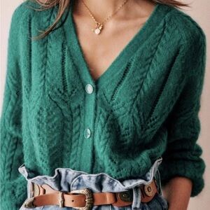 Sezane Teal Button-Up Cardigan